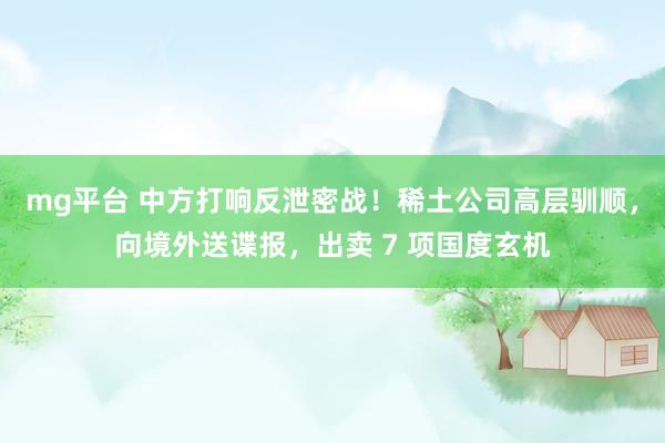 mg平台 中方打响反泄密战！稀土公司高层驯顺，向境外送谍报，出卖 7 项国度玄机